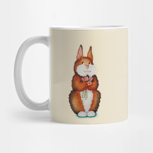 cute brown Bunny holding colourful flowers Mug